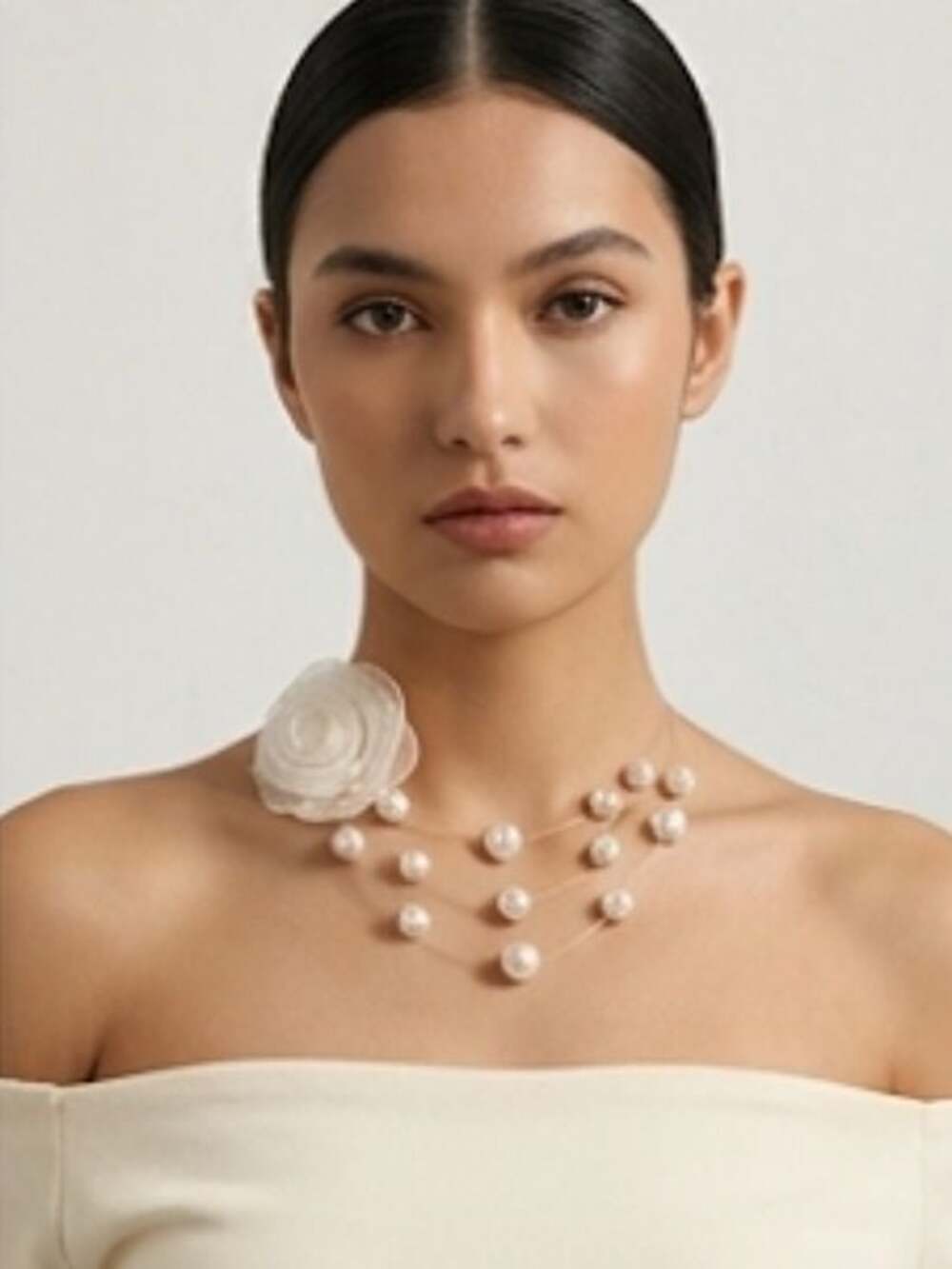 Coquette Organza Rose & Floating Pearl Choker Necklace NWT